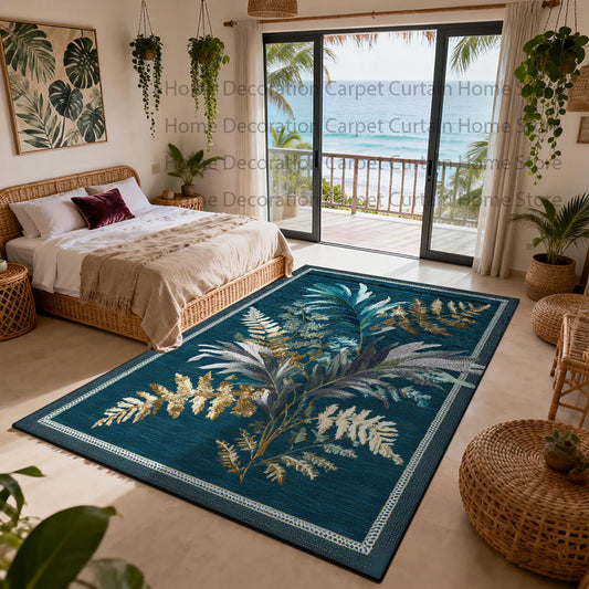 Nordic Plant Pattern Non Slip Rug Soft Polyester Floor Mat