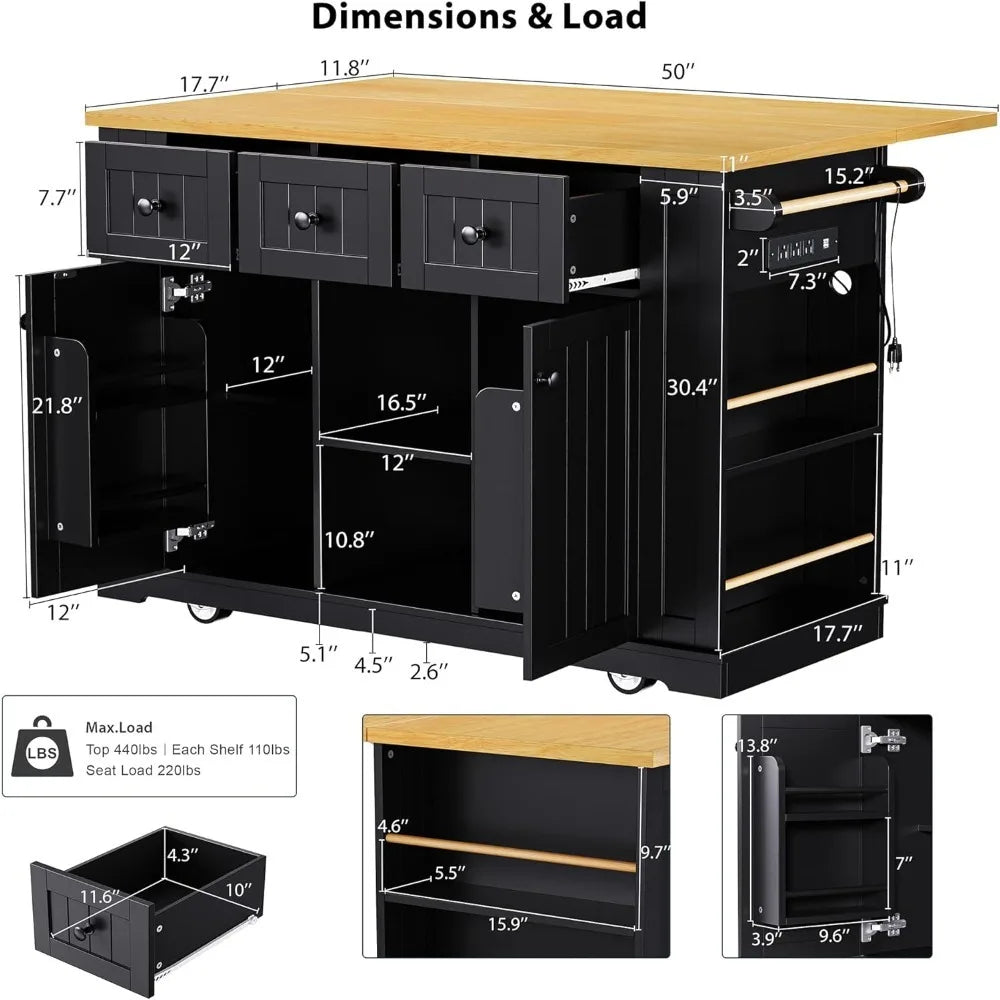 Kitchen Island With Storage On Wheels And Door Racks