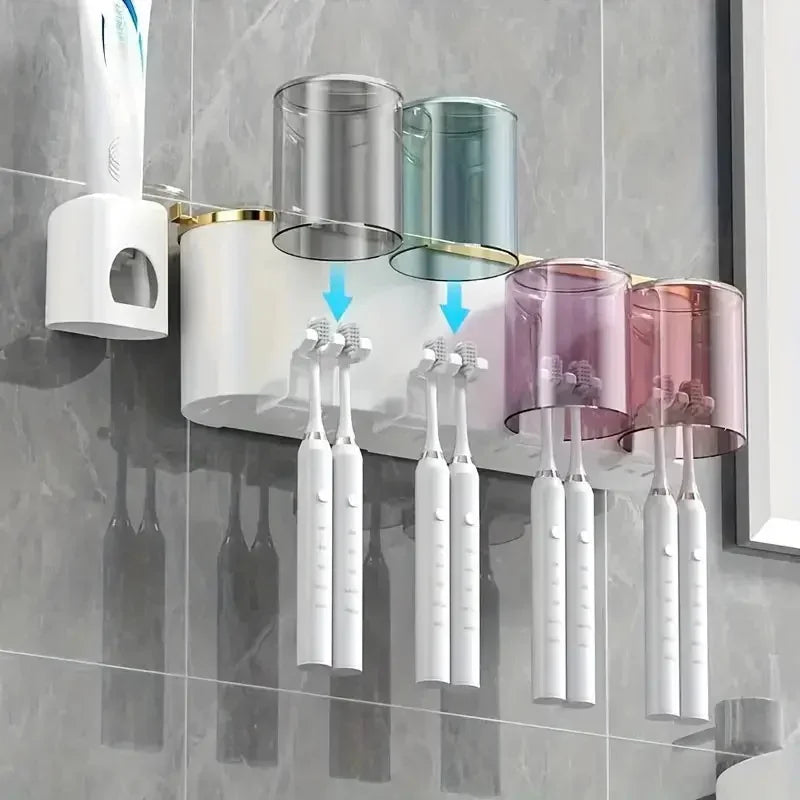 Multifunctional Toothbrush Rack and Mug Holder with Toothpaste Dispenser