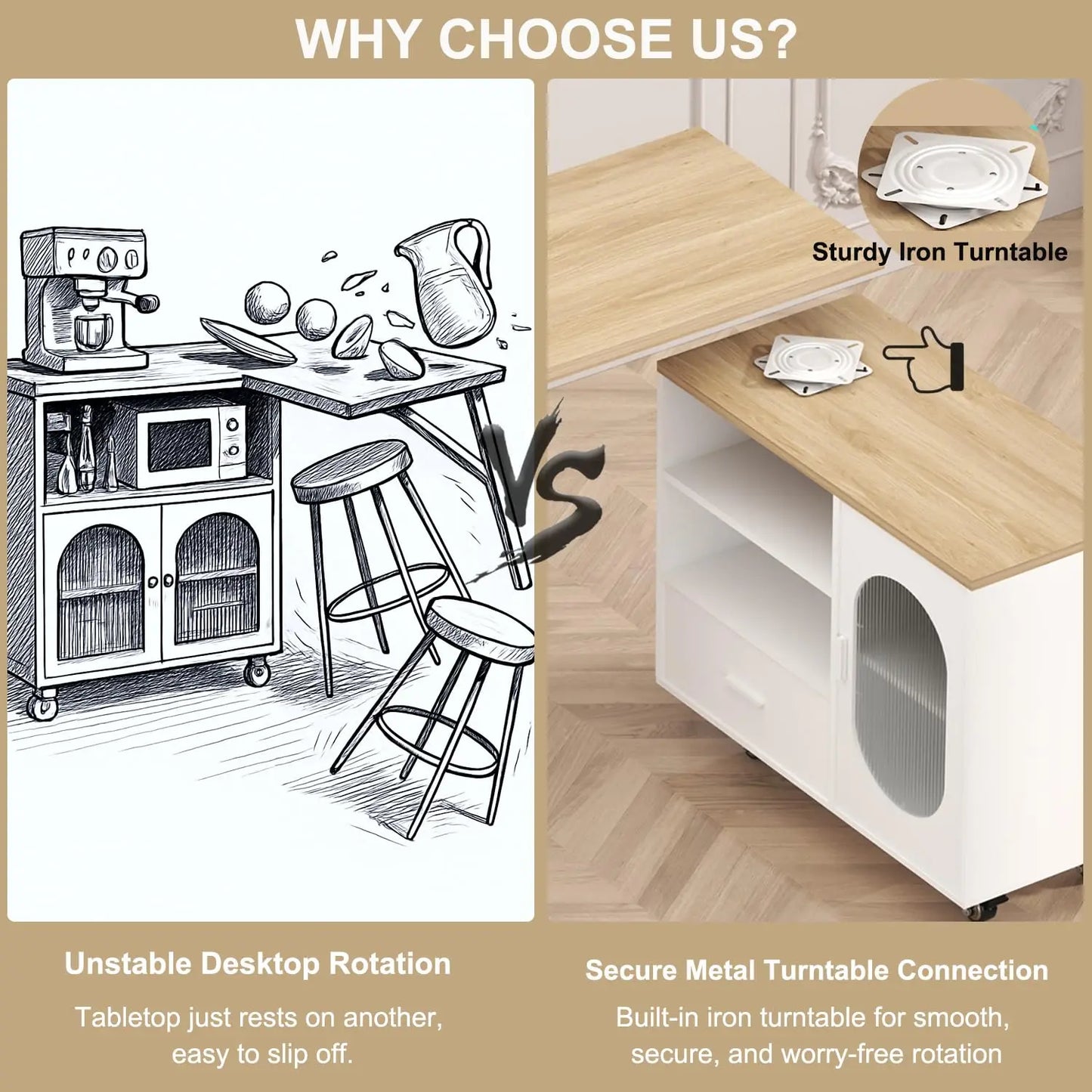 72.4” Rolling Kitchen Island with Swivel Table, Storage Cabinet, Drawers & Shelves, White Modern Mobile Island Cart, Customized