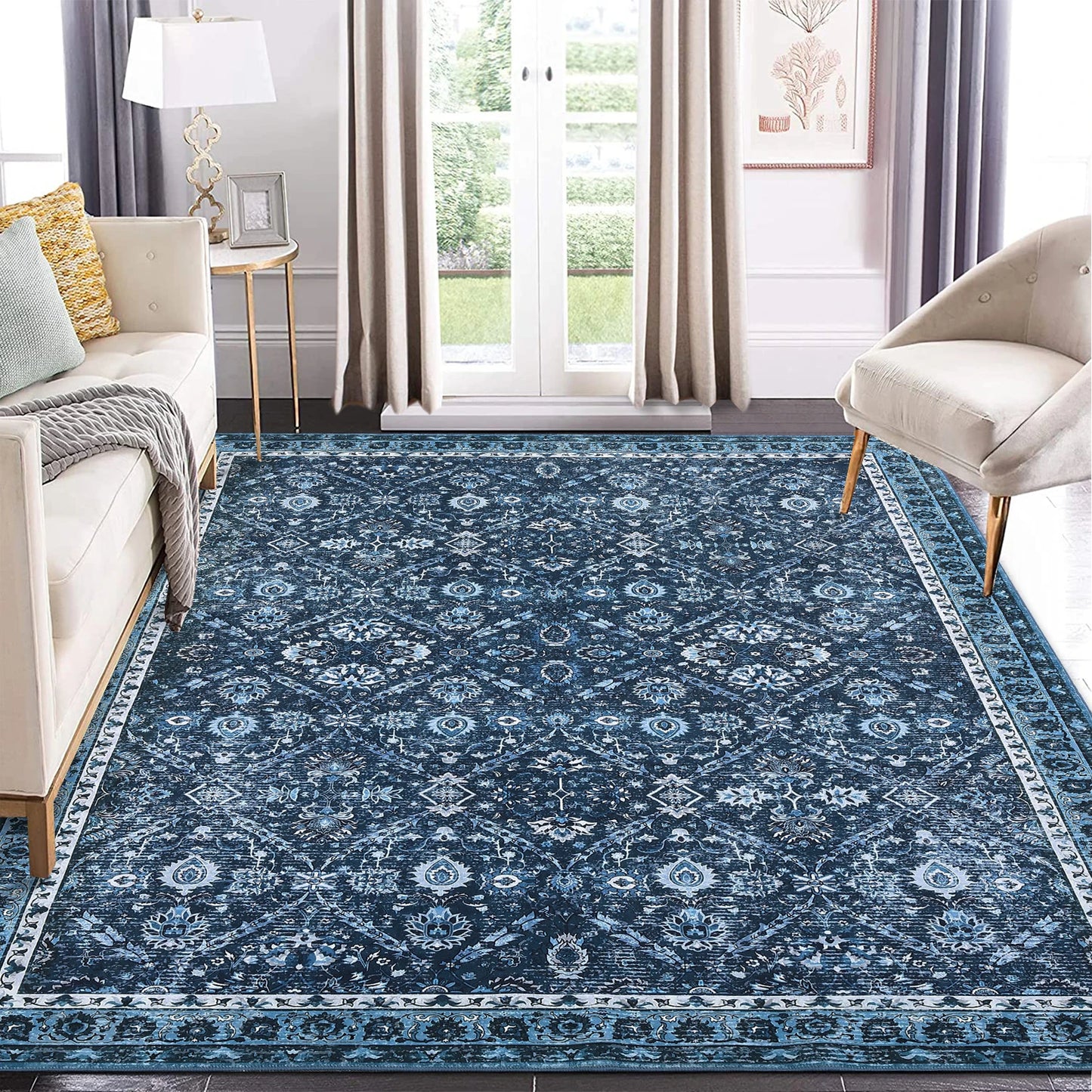 NONECN Moroccan Trellis Living Room Rug Non Slip Machine Washable