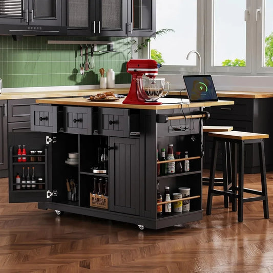 Kitchen Island With Storage On Wheels And Door Racks