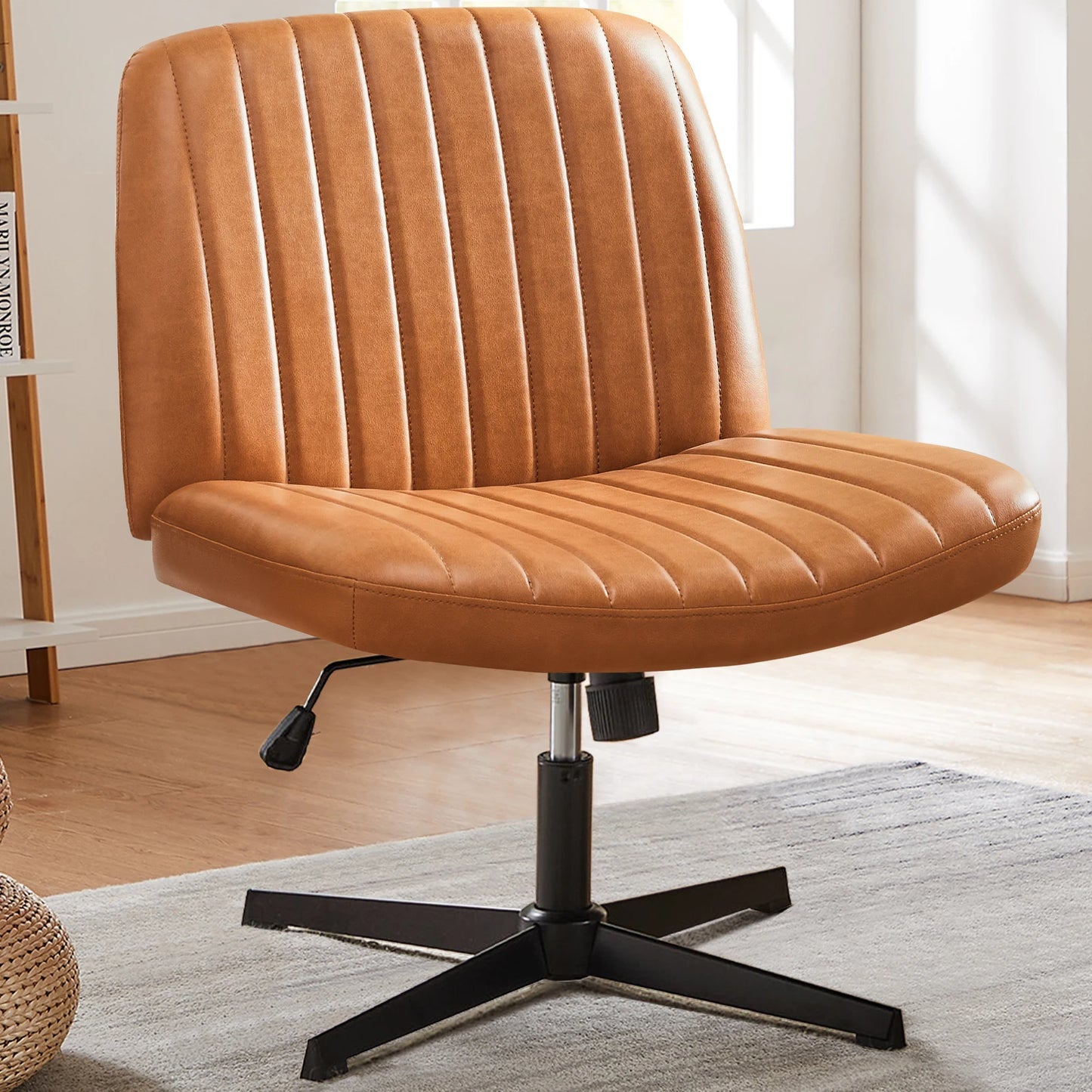 JHK Cross Legged Office Chair Rocking Swivel Fabric
