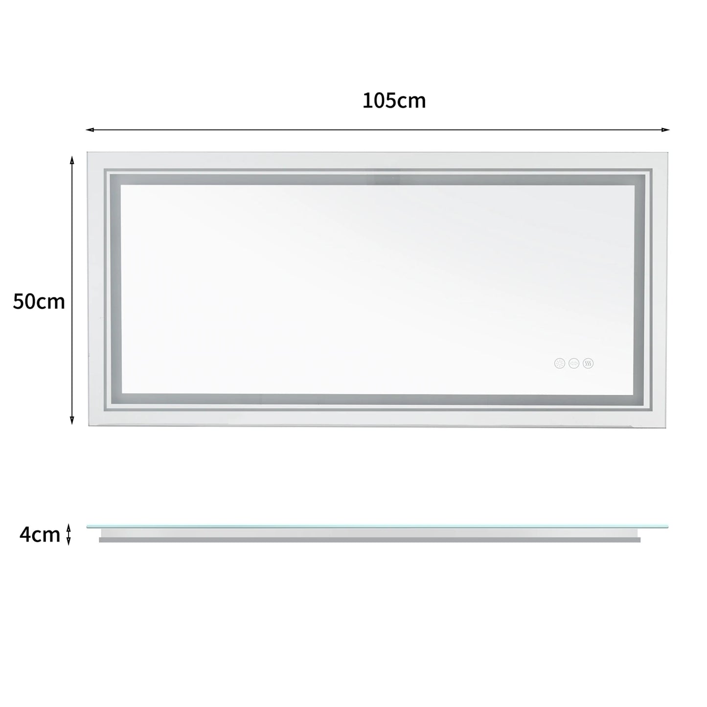 BORWART Illuminated Rectangular Bathroom Mirror Fogless