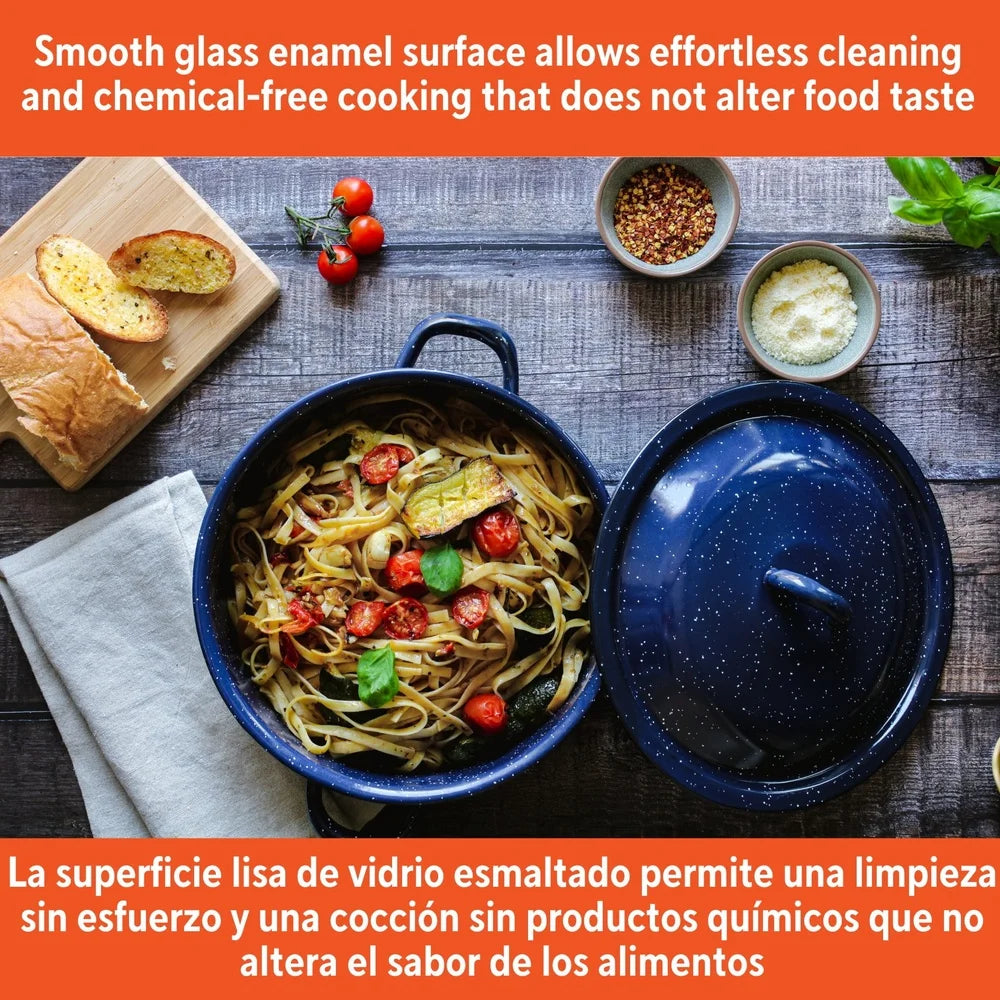 Enamel Stock Pot With Double Handles Oven Safe Durable Steel