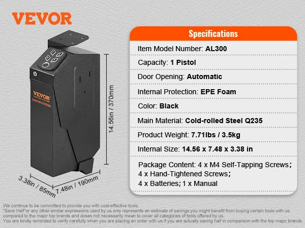 VEVOR Gun Safe Biometric 3-Way Quick Access Pistol Case