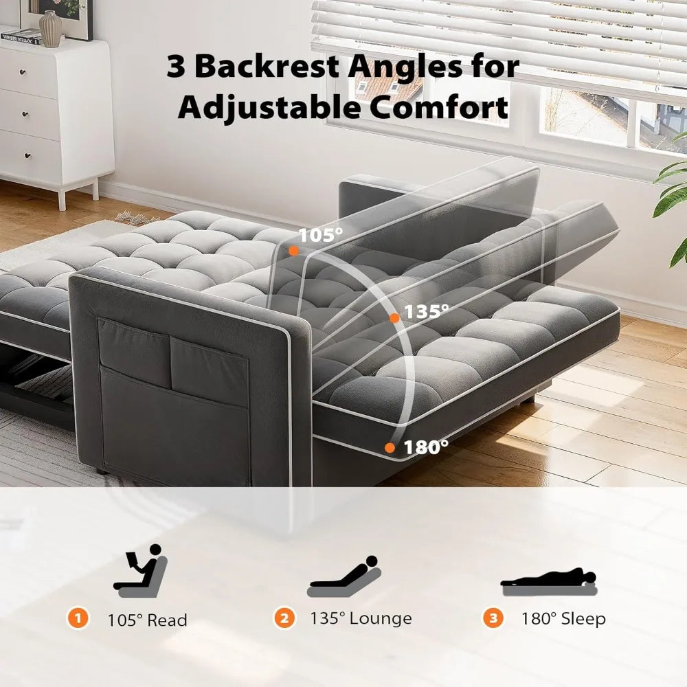 3-in-1 Convertible Sofa Bed, Pull-out Sofa for Living Room, with USB Port and Side Pockets
