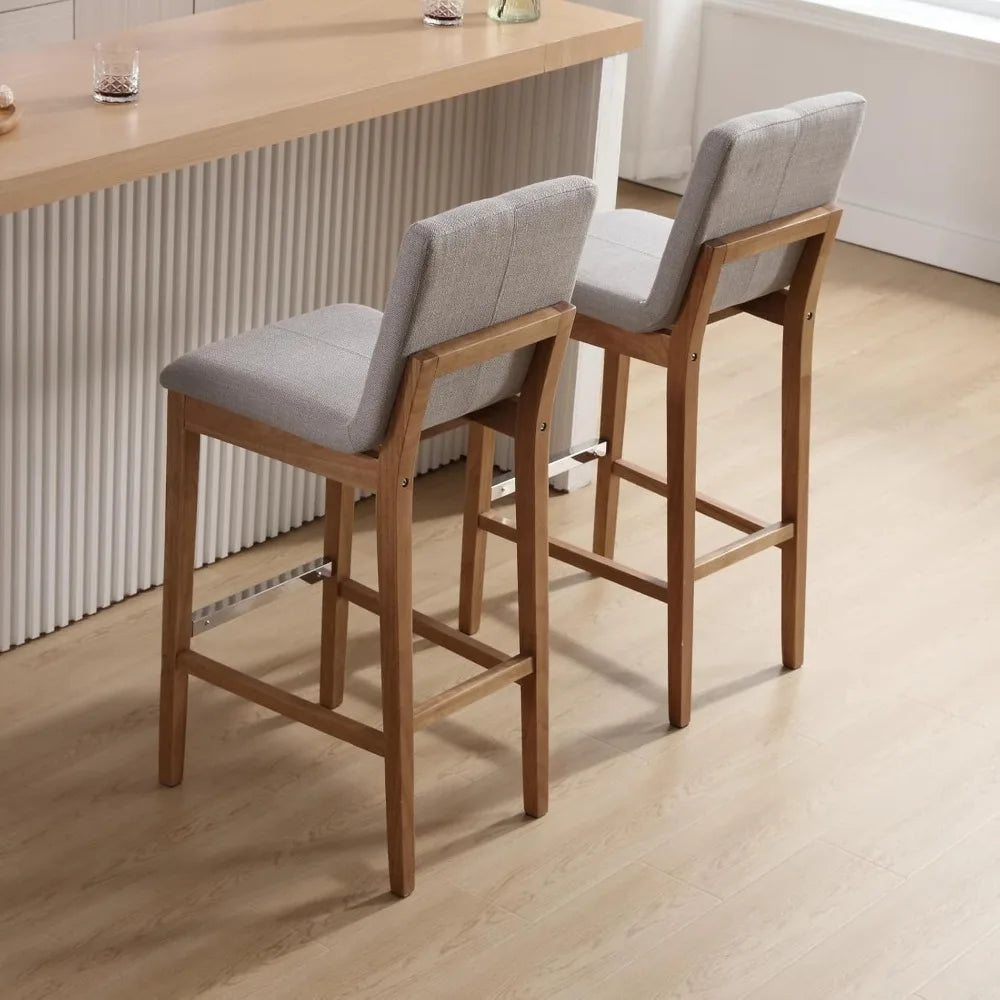 Medieval Style Linen Upholstered Backrests Bar Stools Set