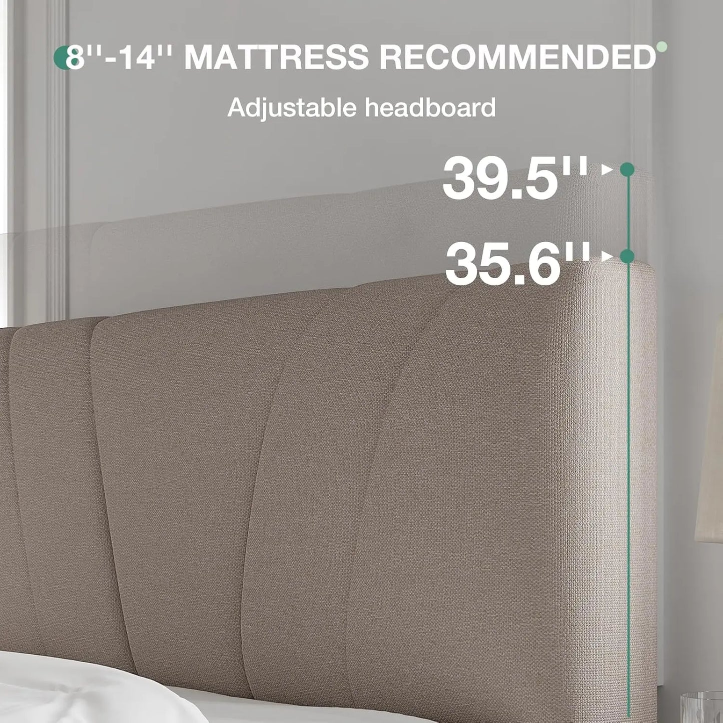Adjustable Headboard Bed Frame With Linen Upholstery And Easy Assembly