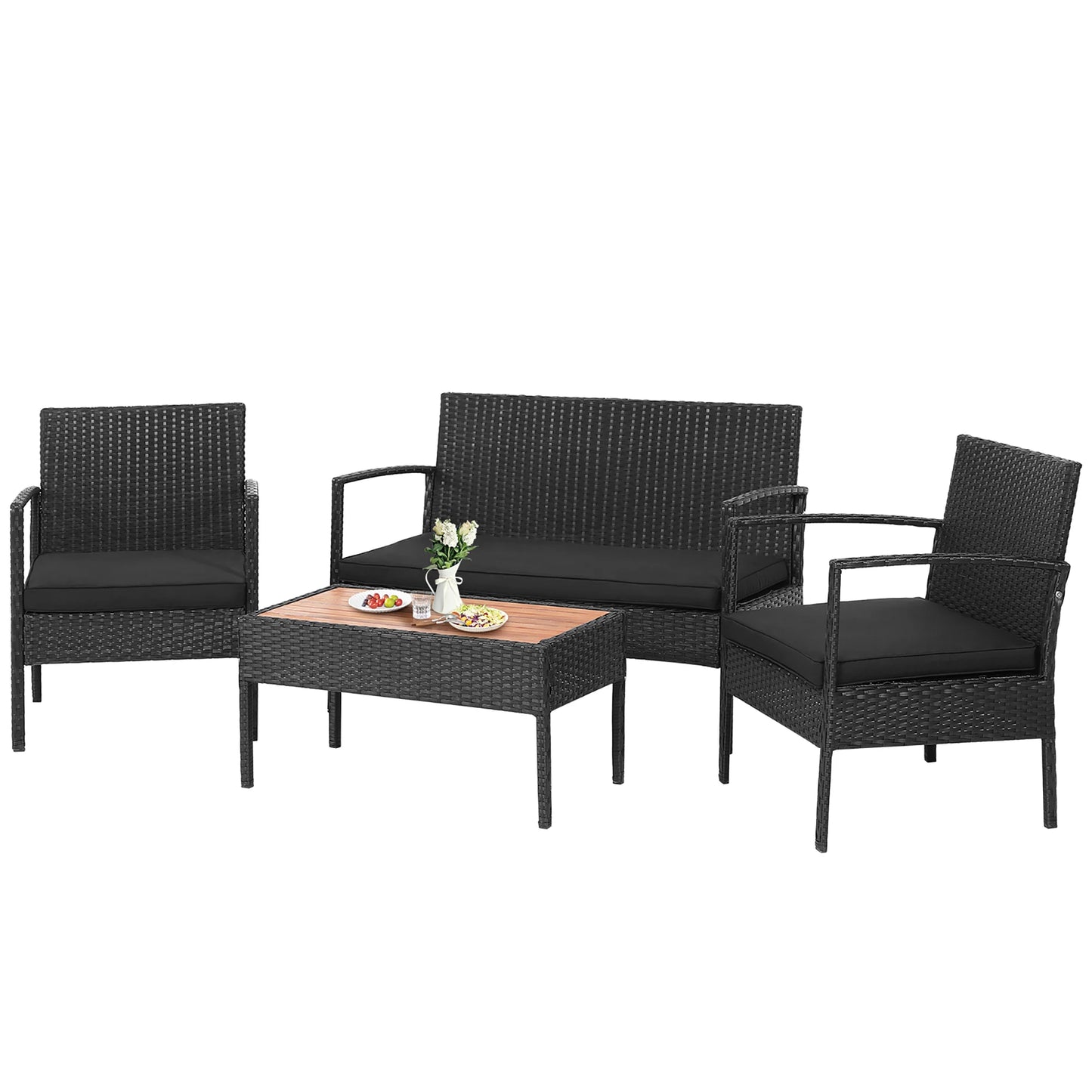 HOMASIS 4 Piece Patio Rattan Furniture Set With Cushioned Chairs And Coffee Table For Outdoor Use