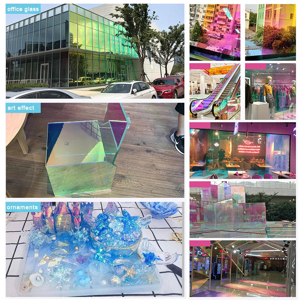 Holographic Window Film Iridescent Dichroic Vinyl Decorative Glass Sticker Self-Adhesive