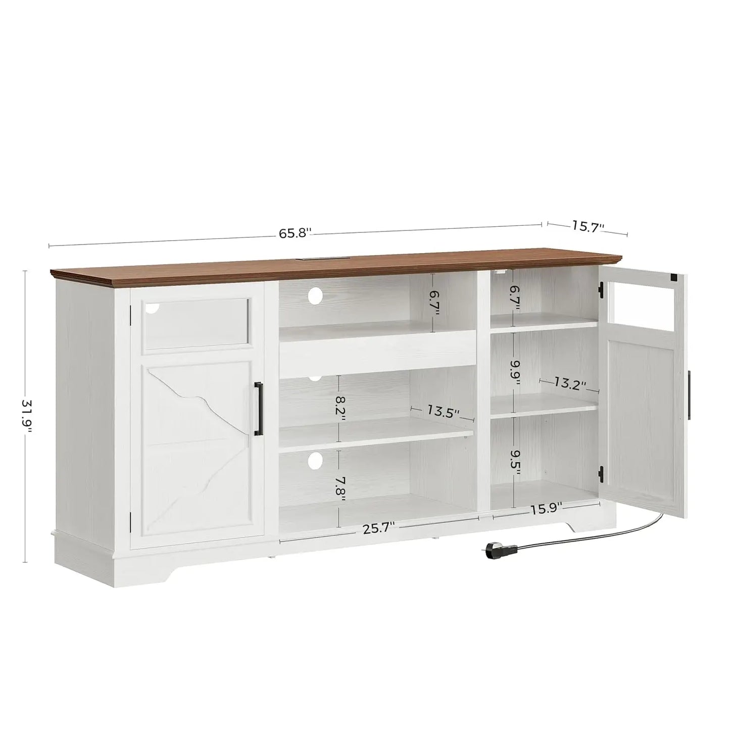 Farmhouse TV Stand With LED Lights And Power Outlet