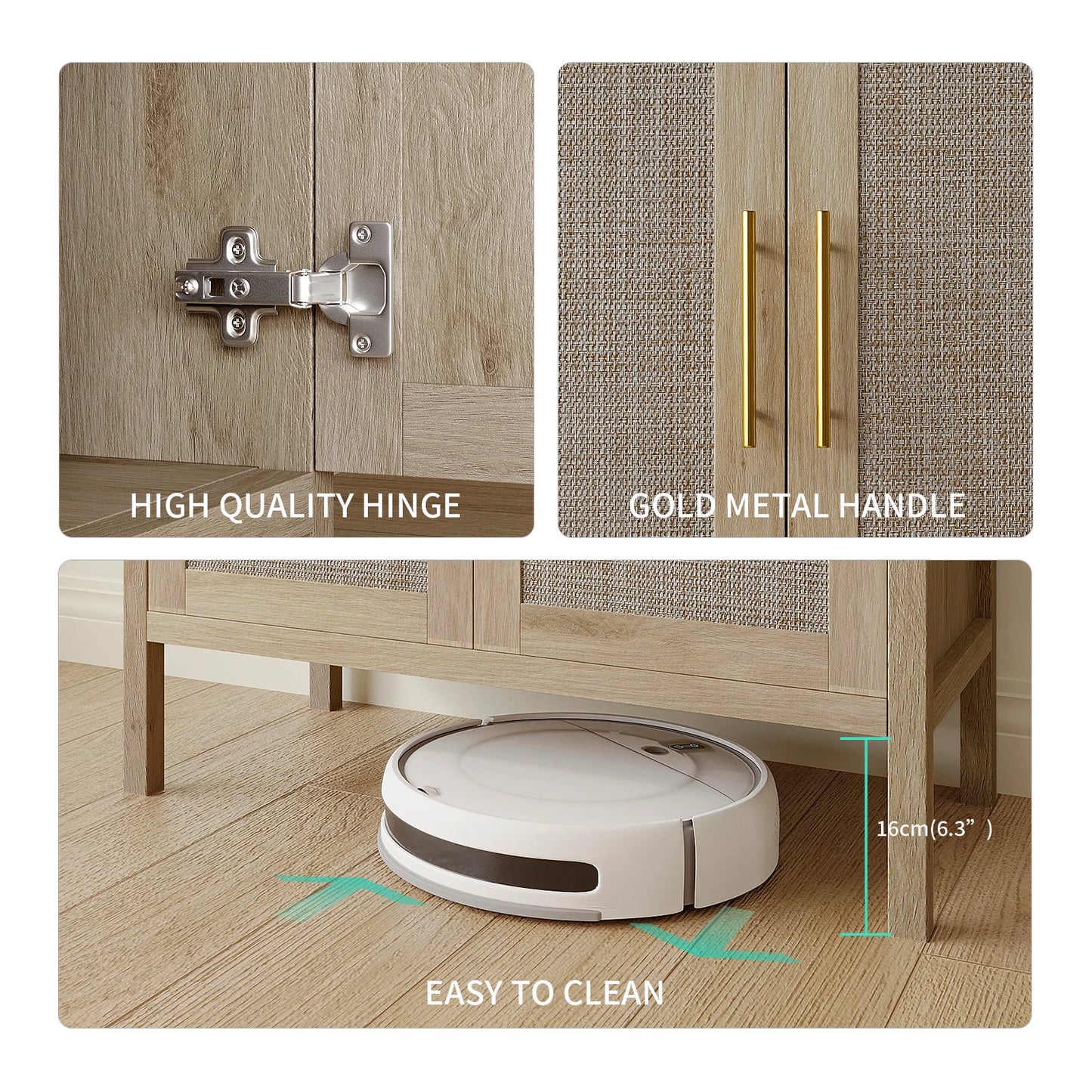 Rattan Storage Cabinet Buffet Sideboard for Hallway Entry Living Room