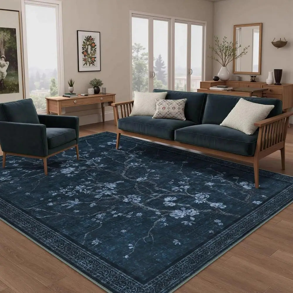 Floral Boho Area Rug Machine Washable Non Slip Living Room