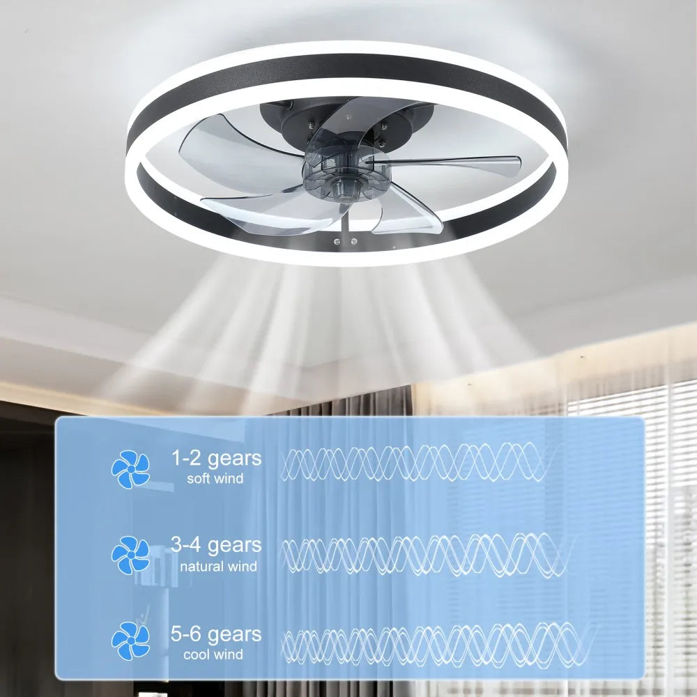 Gutoos Smart LED Ceiling Fan With Light App Remote Control Dimmable 6 Speeds For Living Room And Bedroom