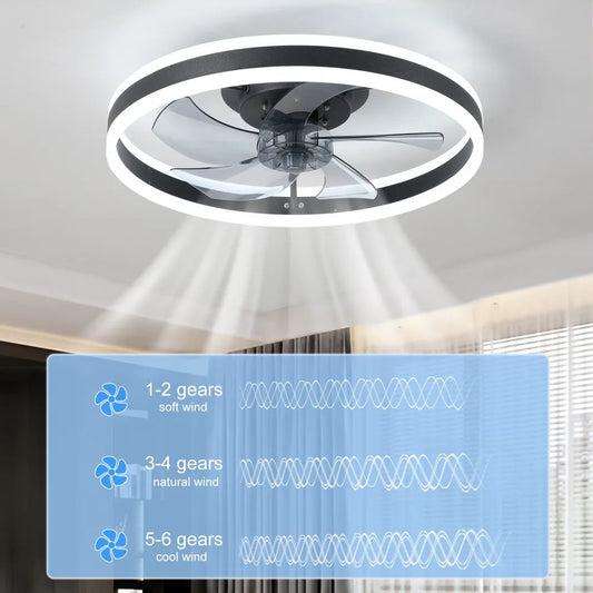 Gutoos Smart LED Ceiling Fan With Light App Remote Control Dimmable 6 Speeds For Living Room And Bedroom