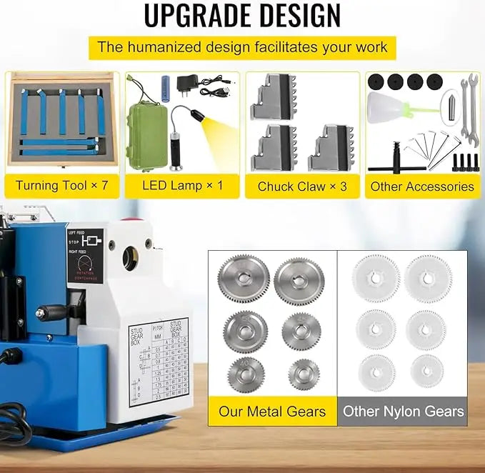 Benchtop Metal Lathe 550W Variable Speed 2250RPM With Digital Display