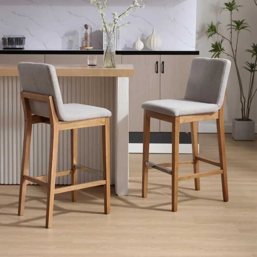 Medieval Style Linen Upholstered Backrests Bar Stools Set