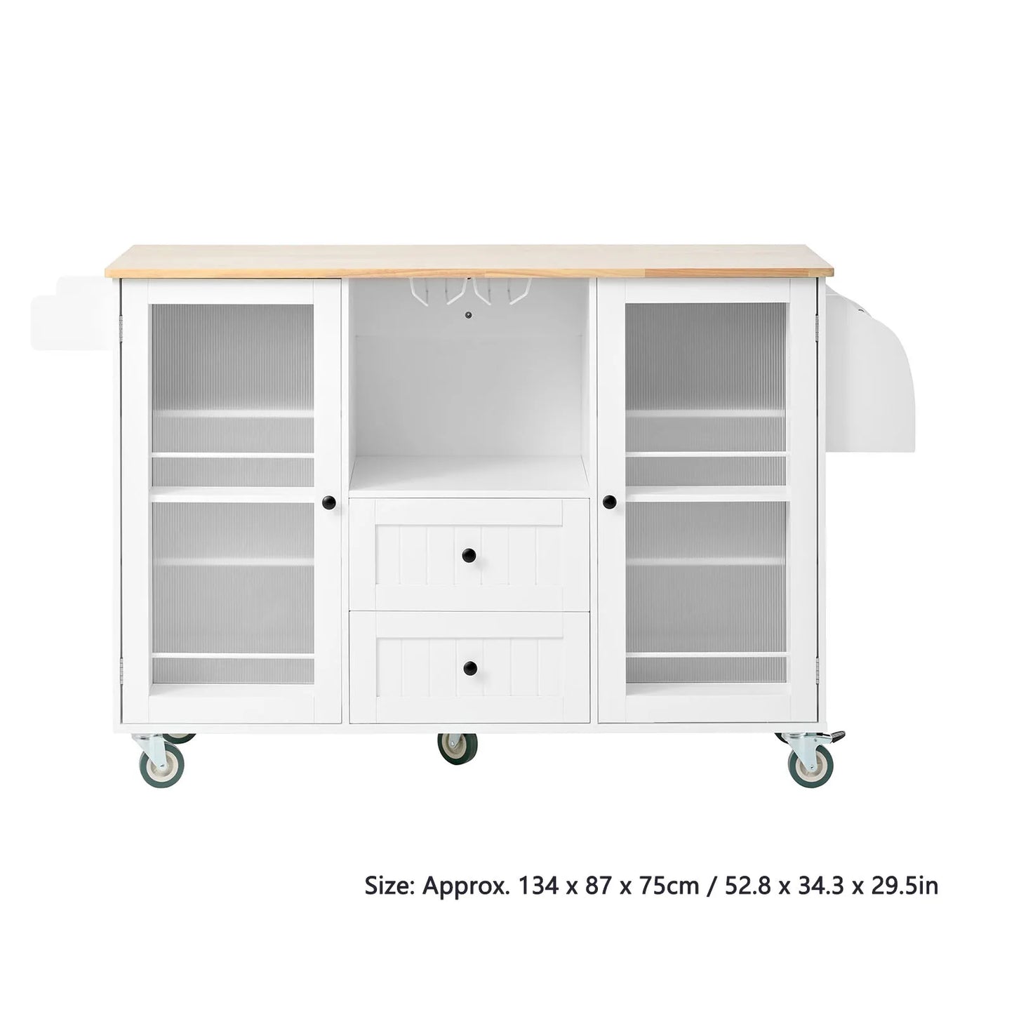 Kitchen Island On Wheels With Drop Leaf Bar Countertop And Open Storage Rack For Mobile Kitchen