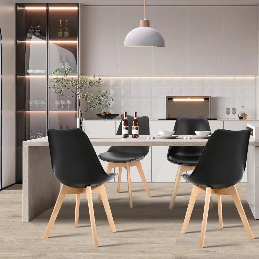 Mid-Century Modern Dining Chairs Set Of 4 With Wood Legs