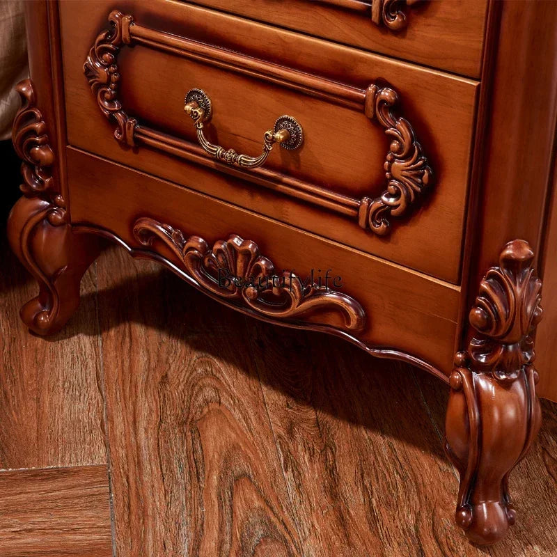 56European bedside table, American solid wood retro bedside table, bedroom storage with drawer engraving