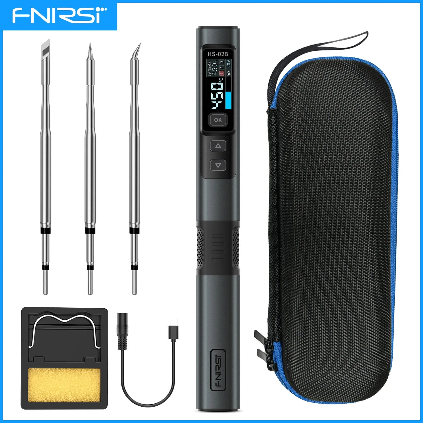 FNIRSIC HS-02 Adjustable Temperature Soldering Iron PD 100W Solder Rework Station 100-450 C