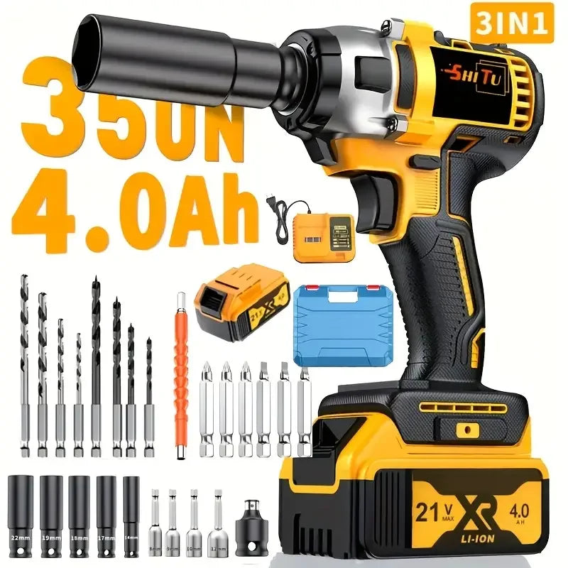21V Wireless Impact Wrench High Torque 4000mAh Battery Rechargeable