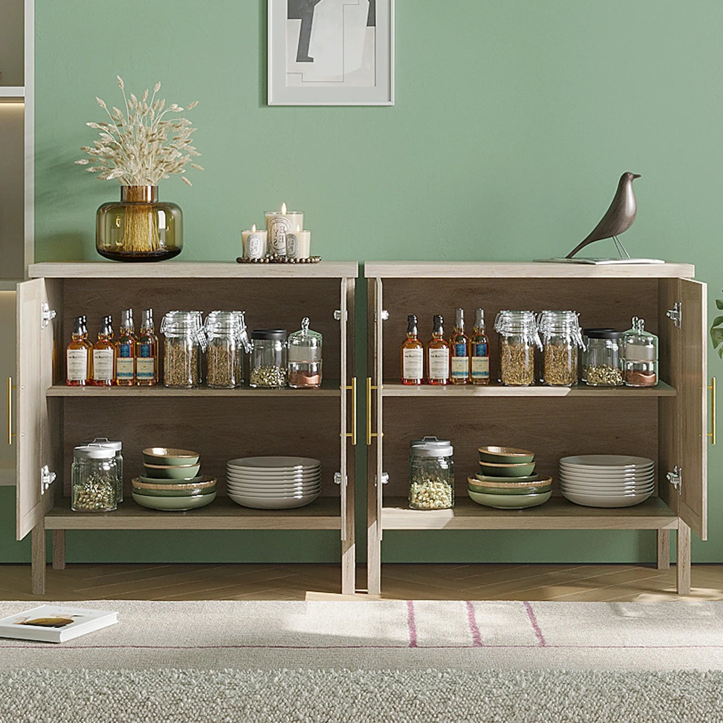 Rattan Storage Cabinet Buffet Sideboard for Hallway Entry Living Room