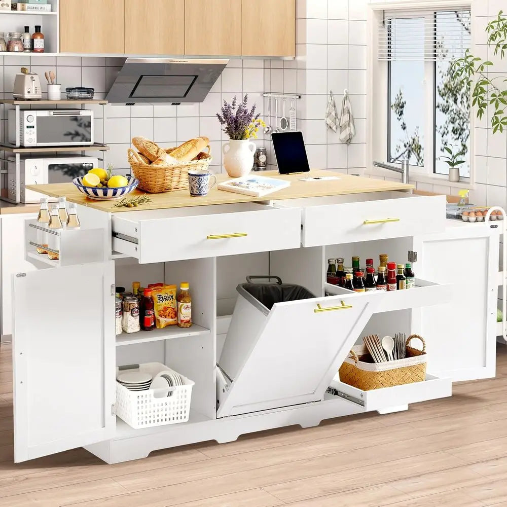 Kitchen Island With Power Outlet Drop Leaf Rolling Cart Drawers