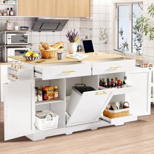 Kitchen Island With Power Outlet Drop Leaf Rolling Cart Drawers