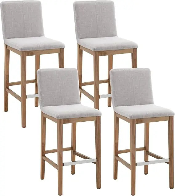 Medieval Style Linen Upholstered Backrests Bar Stools Set