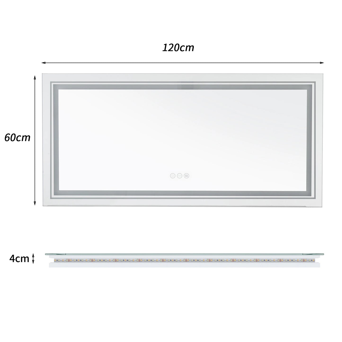 BORWART Illuminated Rectangular Bathroom Mirror Fogless