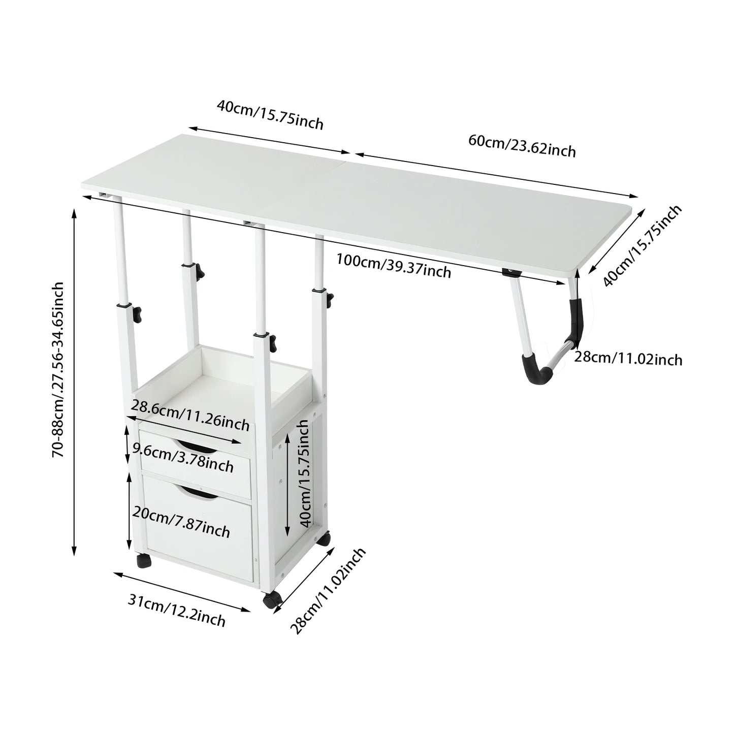 Bymaocar Adjustable Movable Bedside Table Overbed Desk
