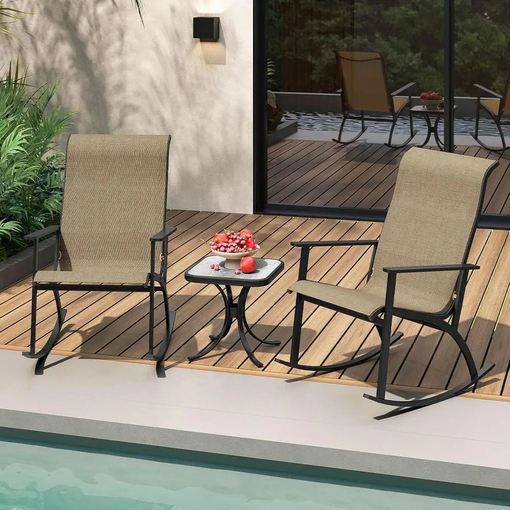 Outdoor Patio Rocking Set With 2 Chairs And Table