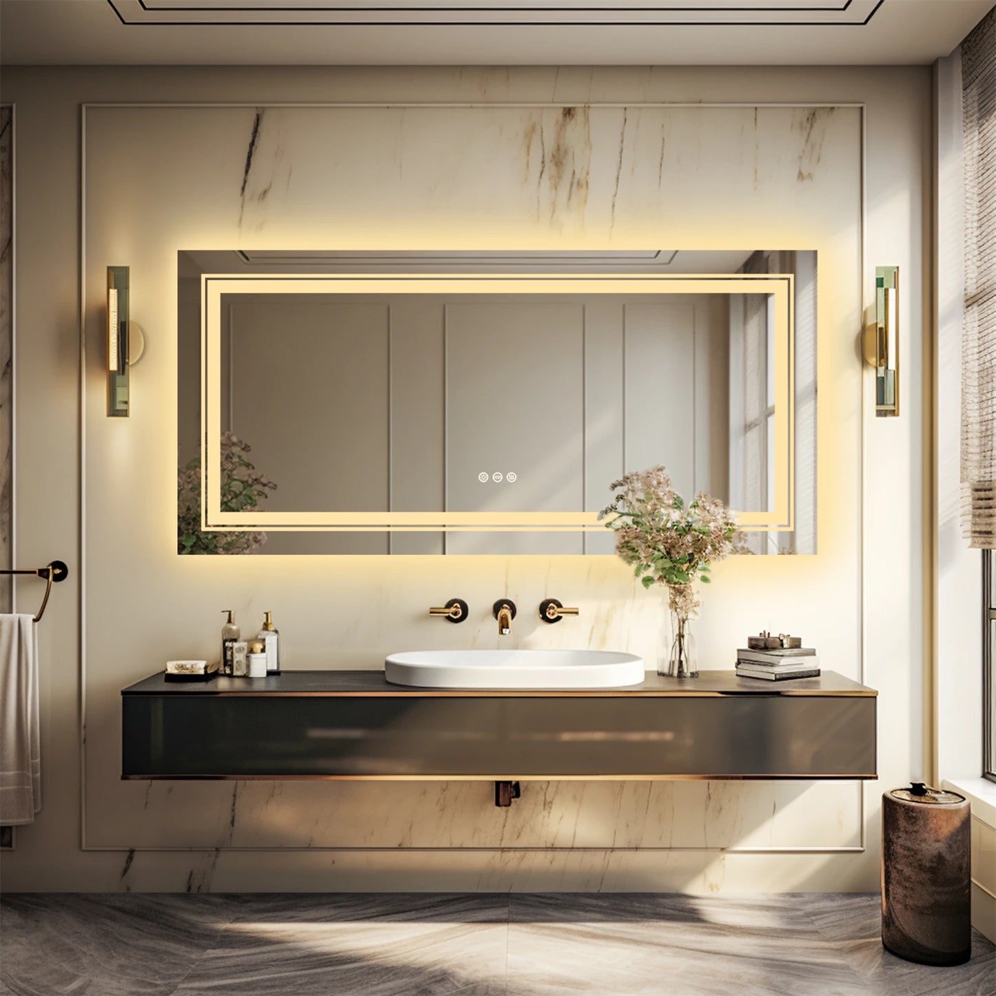 BORWART Illuminated Rectangular Bathroom Mirror Fogless