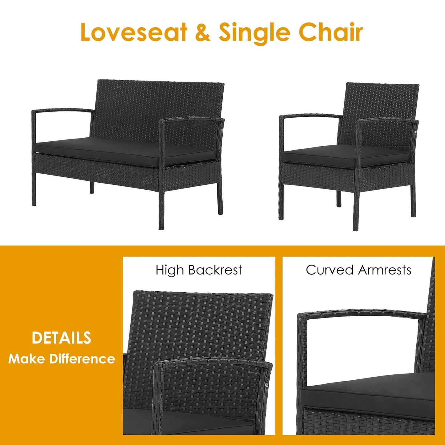 HOMASIS 4 Piece Patio Rattan Furniture Set With Cushioned Chairs And Coffee Table For Outdoor Use