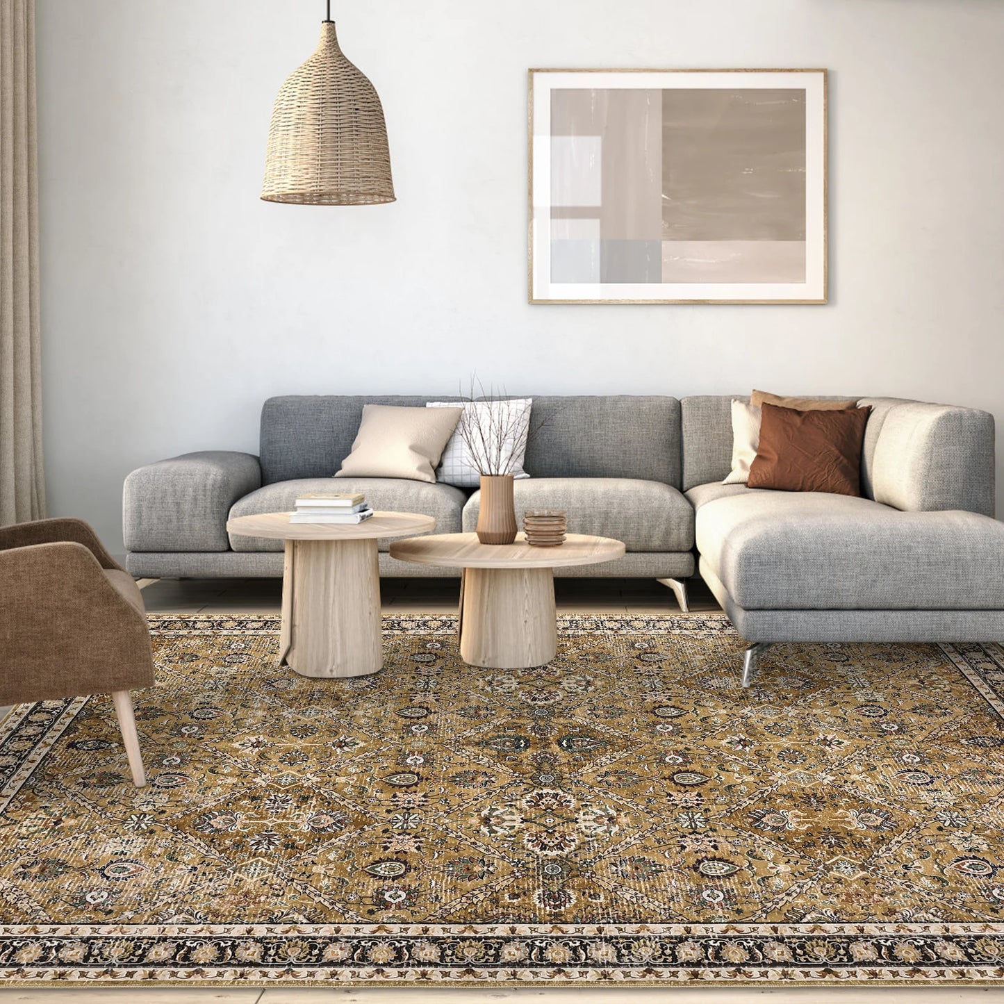 NONECN Moroccan Trellis Living Room Rug Non Slip Machine Washable