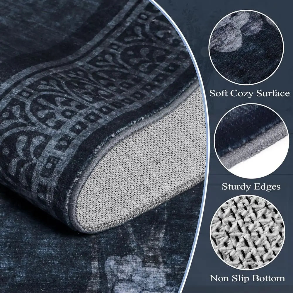 Floral Boho Area Rug Machine Washable Non Slip Living Room