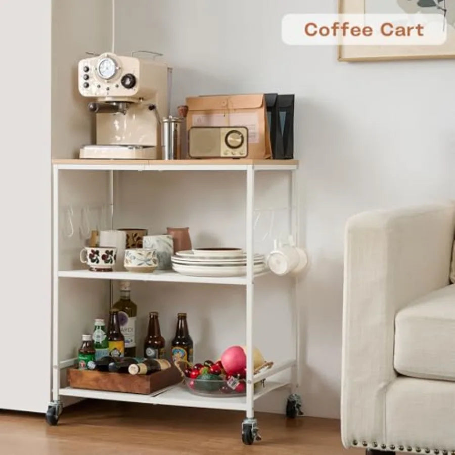 Rolling Microwave Cart With Storage 3-Tier Kitchen Island On Wheels