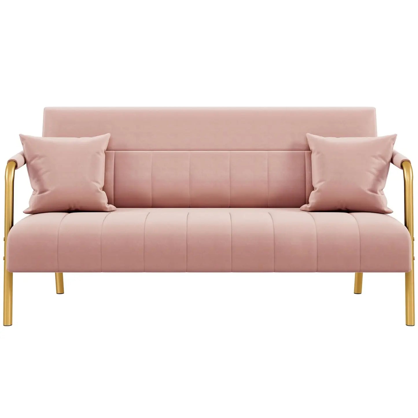 Modern Velvet Sofa With Gold Tone Metal Arms And Legs