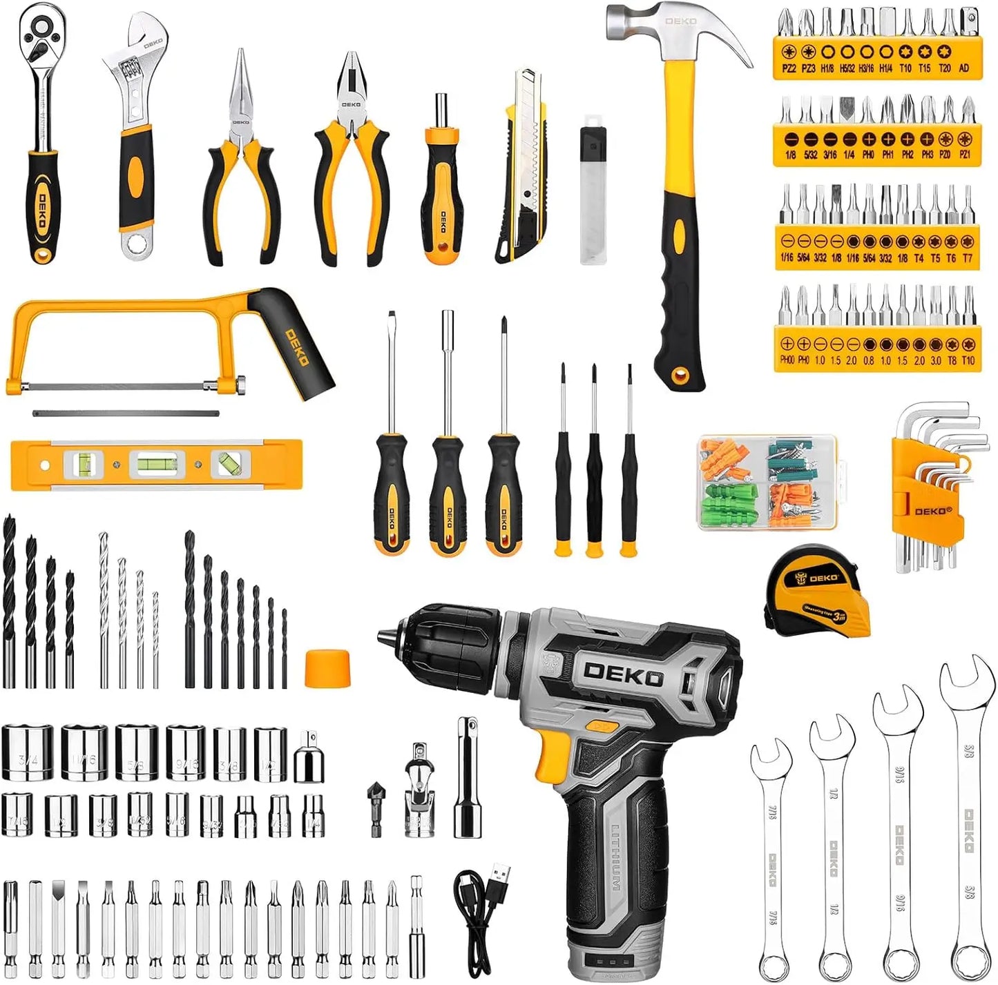 DEKODIY 12V Cordless Drill Tool Set Mechanic Toolbox With Case