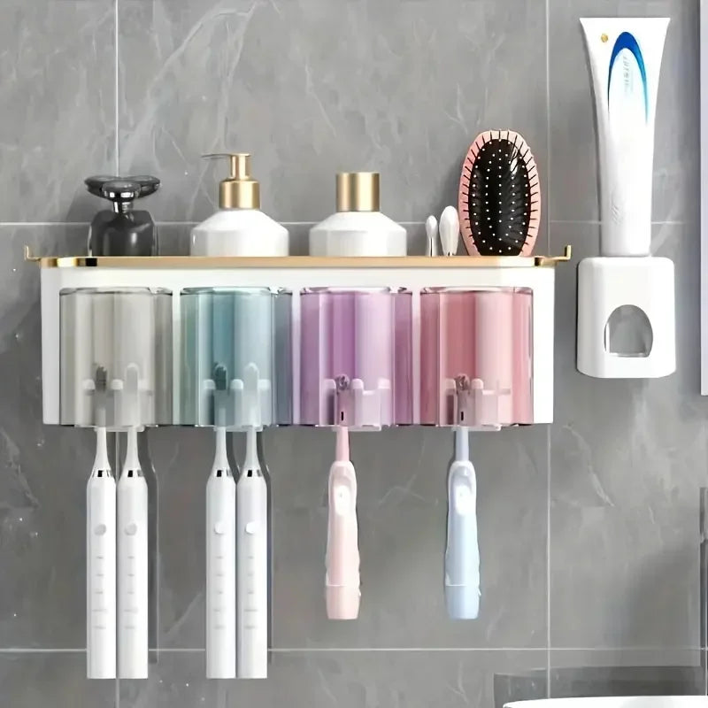 Multifunctional Toothbrush Rack and Mug Holder with Toothpaste Dispenser