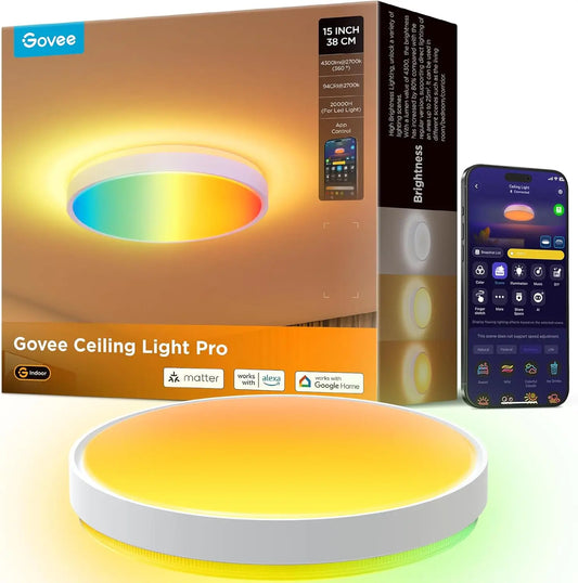 Smart RGBIC Ceiling Light 4300LM Matter Compatible Dimmable Flush Mount Fixture For Bedroom And Living Room