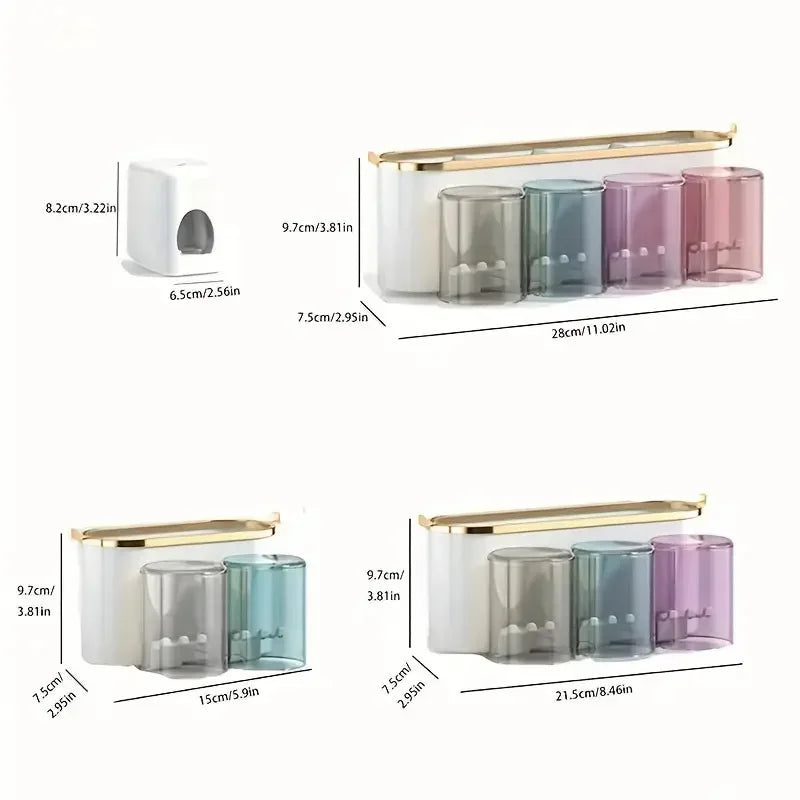 Multifunctional Toothbrush Rack and Mug Holder with Toothpaste Dispenser