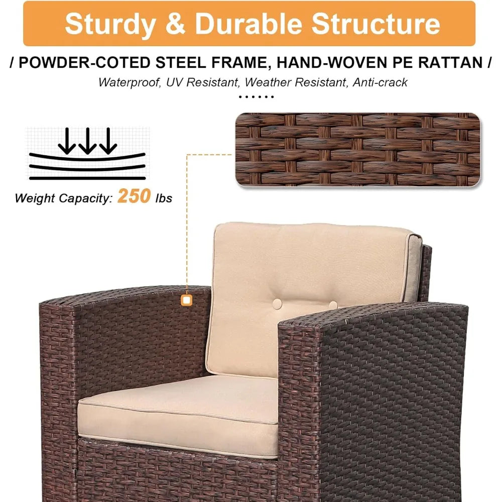 8-Piece Outdoor Rattan Patio Furniture Set With Gas Fire Pit