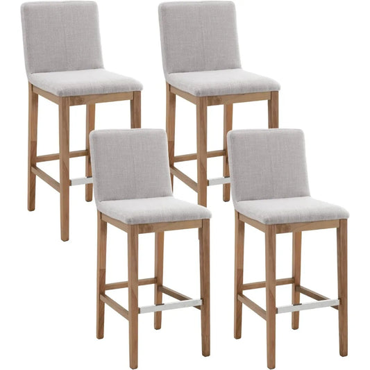 Medieval Style Linen Upholstered Backrests Bar Stools Set