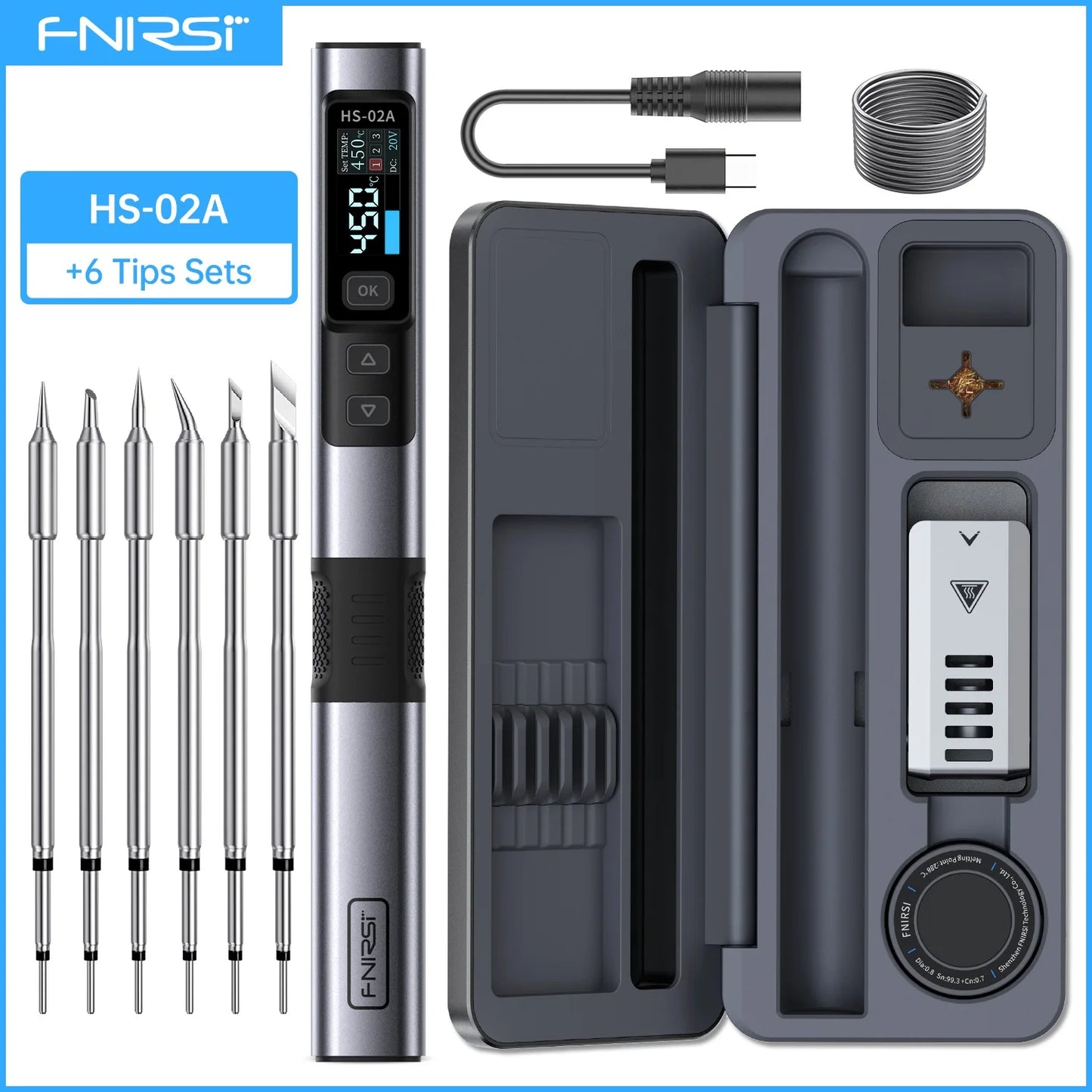 FNIRSIC HS-02 Adjustable Temperature Soldering Iron PD 100W Solder Rework Station 100-450 C