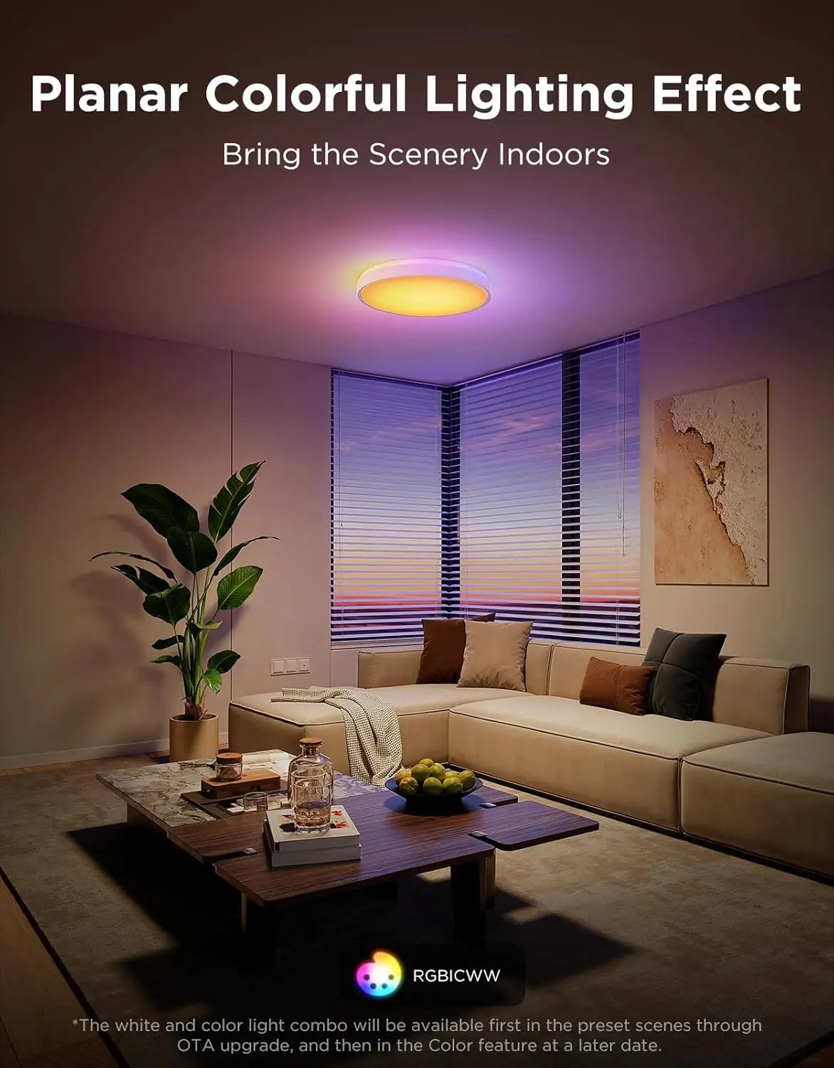Smart RGBIC Ceiling Light 4300LM Matter Compatible Dimmable Flush Mount Fixture For Bedroom And Living Room