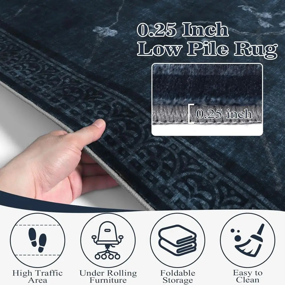 Floral Boho Area Rug Machine Washable Non Slip Living Room