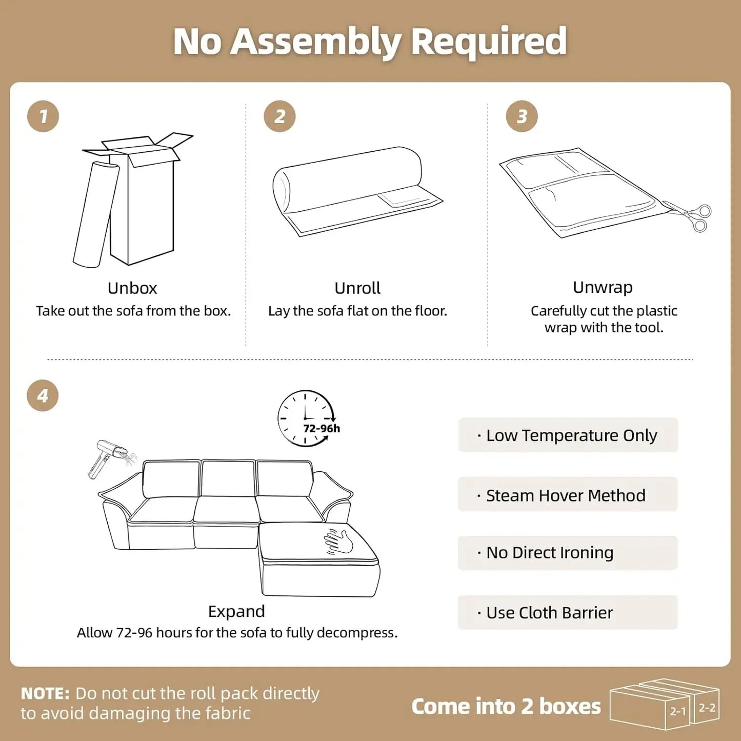 112" Cloud Couch Sectional with Padded Armrests & Moveable Ottoman Boneless Sectional Couches for Living Room White, Customized